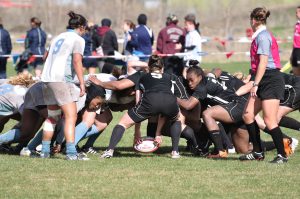 9730411 - blaine, mn - april 30: a scrum in a women's collegiate rugby match between army and the north carolina tar heels in the ncaa division i college championship quarterfinals on april 30, 2011 in blaine, mn